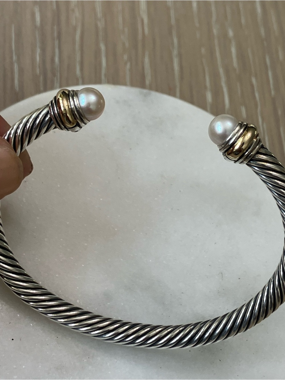 David Yurman 5mm cable classic bracelet with freshwater pearl with gold 14k yell